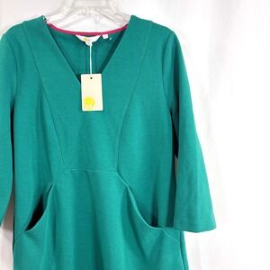 NWT Boden Bronte Ottoman Shift Dress Green V-Neck Pockets 3/4 Sleeve US 12